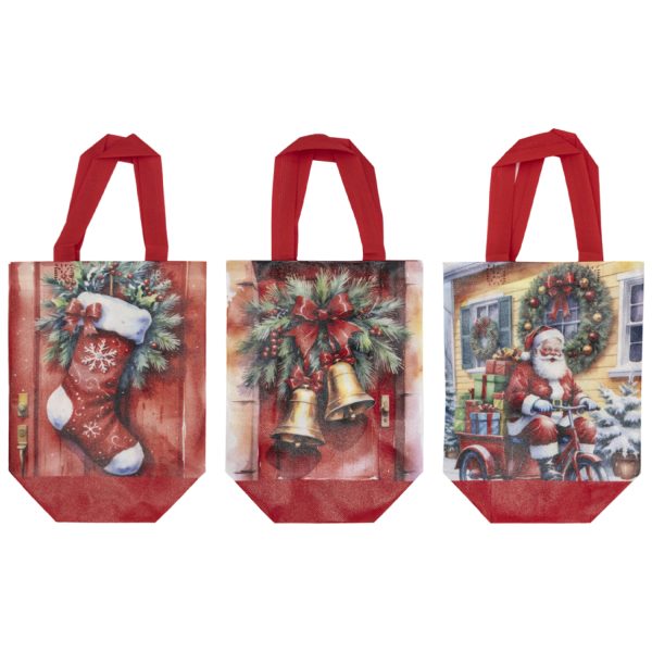 3 PCS 9.5" x 8.5" Christmas Medium Tote Bags Holiday Reusable Grocery Bags for Classroom Party Favor Supplies - Image 2