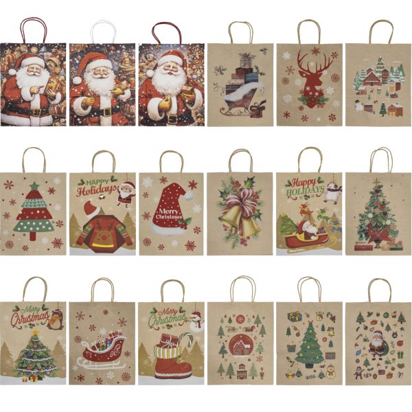 18 Pcs Jumbo Size 13"x10" inches Christmas Gift Paper Bags Bulk with Handles, Reusable Assorted Sizes Xmas Holiday Gift Bags for Presents