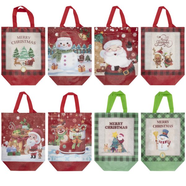 8 PCS 11.75" x 10.5" Christmas Large Tote Bags Holiday Reusable Grocery Bags for Classroom Party Favor Supplies