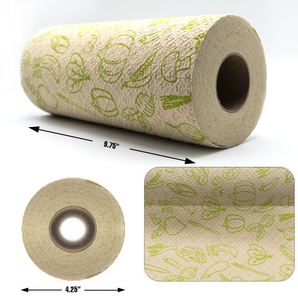 Vegetables Print Bamboo Paper Towels - 8 Rolls, 2 Ply - Plastic Free, Disposable Kitchen Paper Towels Tree Free, Compostable, Strong & Absorbent, No Dyes - Image 3