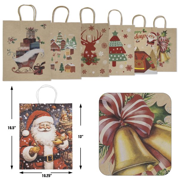 18 Pcs Jumbo Size 13"x10" inches Christmas Gift Paper Bags Bulk with Handles, Reusable Assorted Sizes Xmas Holiday Gift Bags for Presents - Image 7