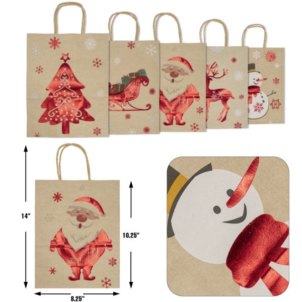 5 Pcs Medium Size 10"x8" inches Christmas Gift Paper Bags Bulk with Handles, Reusable Assorted Sizes Xmas Holiday Gift Bags for Presents - Image 3