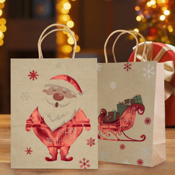 5 Pcs Medium Size 10"x8" inches Christmas Gift Paper Bags Bulk with Handles, Reusable Assorted Sizes Xmas Holiday Gift Bags for Presents - Image 6