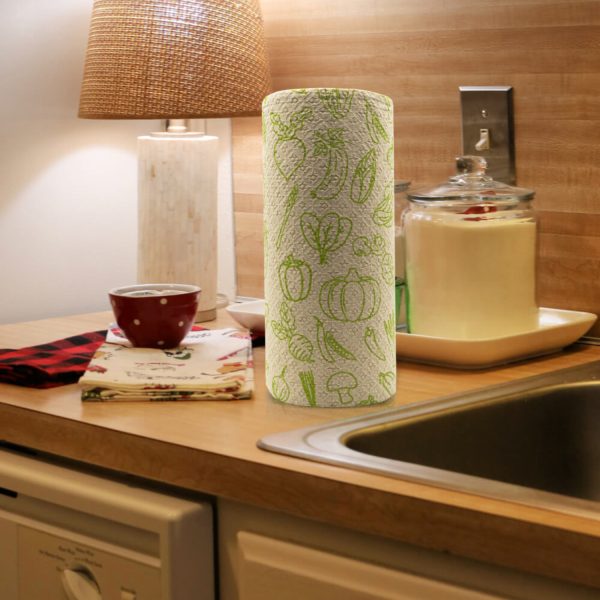 Vegetables Print Bamboo Paper Towels - 8 Rolls, 2 Ply - Plastic Free, Disposable Kitchen Paper Towels Tree Free, Compostable, Strong & Absorbent, No Dyes - Image 7