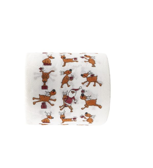 Santa & Rain Deer 1 Roll Christmas Toilet Paper Roll Tissue Napkin Santa Tree Pattern for Xmas Holiday Party Supplies Bathroom Decoration