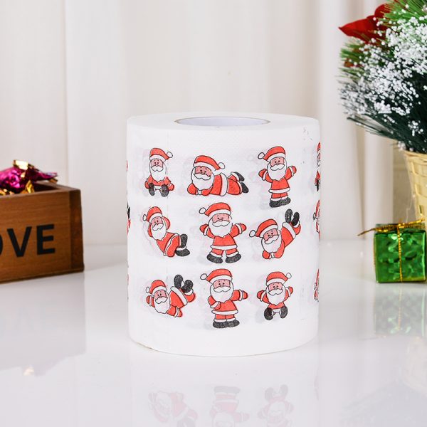 Mr Santa 1 Roll Christmas Toilet Paper Roll Tissue Napkin Santa Tree Pattern for Xmas Holiday Party Supplies Bathroom Decoration